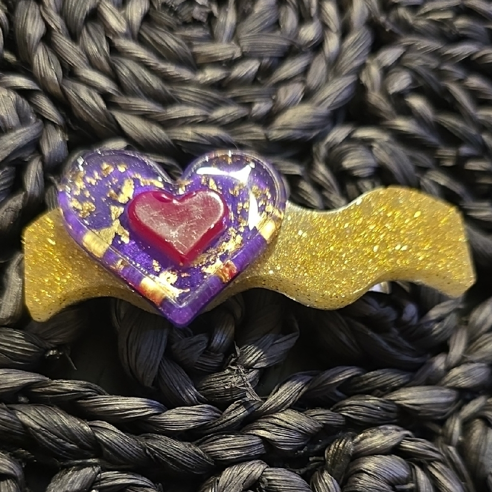 Gold and Purple Heart Hair Clip